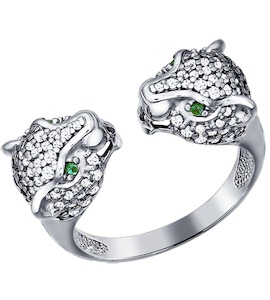 Кольцо из серебра с зелеными фианитами 94011175