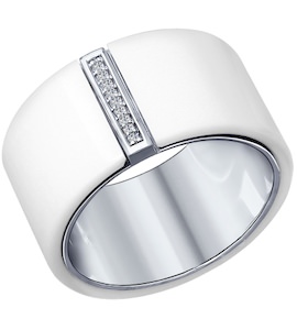 Кольцо из серебра с керамической вставкой и фианитом 94011922