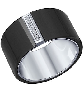 Кольцо из серебра с керамической вставкой и фианитом 94011923