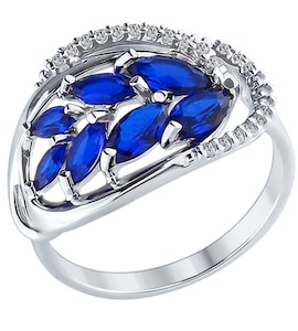 Кольцо из серебра с бесцветными и синими фианитами 94012253