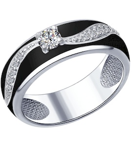 Кольцо из серебра с эмалью с фианитами 94012258