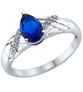 Кольцо из серебра с бесцветными и синим фианитами 94012271