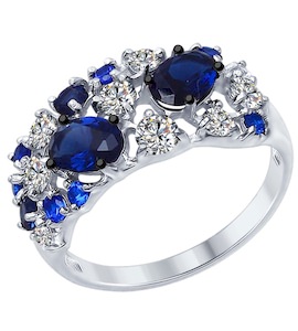 Кольцо из серебра с бесцветными и синими фианитами 94012300