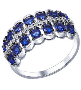 Кольцо из серебра с бесцветными и синими фианитами 94012311