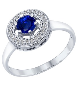 Кольцо из серебра с бесцветными и синим фианитами 94012316