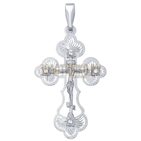 Крест из серебра с гравировкой с фианитами 94120001