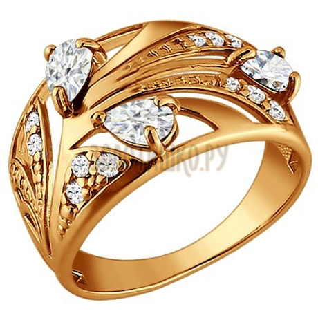 Золотое кольцо с фианитами 015418