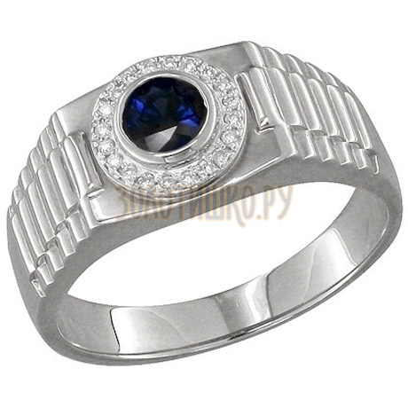 Золотое кольцо с бриллиантами и сапфиром 2010803