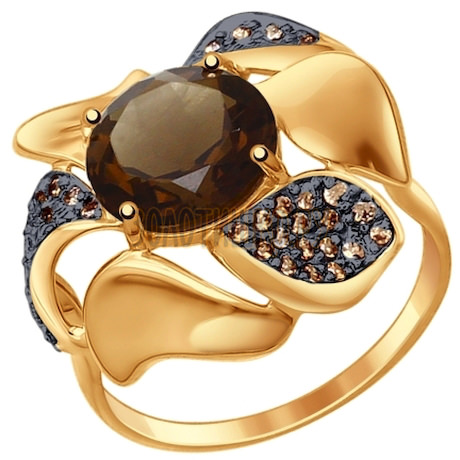 Золотое кольцо с фианитами и раухтопазом 714744