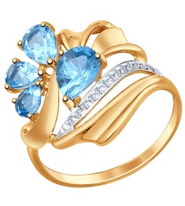 Золотое кольцо с фианитами и топазами 714759