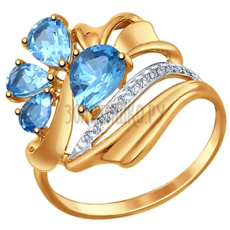 Золотое кольцо с фианитами и топазами 714759