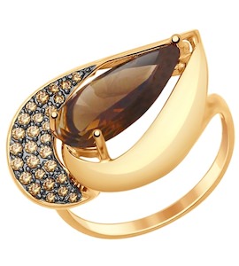 Золотое кольцо с фианитами и раухтопазом 714808