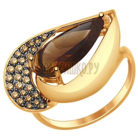 Золотое кольцо с фианитами и раухтопазом 714808