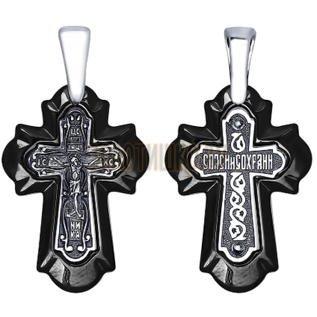 Православный серебряный крестик с керамикой 95120097
