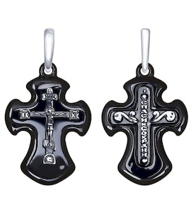 Православный серебряный крестик с керамикой 95120100