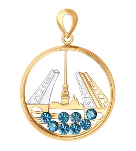 Подвеска из золота с синими Swarovski Zirconia и минеральным стеклом 035412