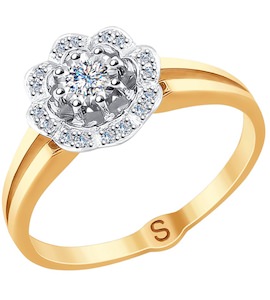 Кольцо из комбинированного золота с алмазной гранью с бриллиантами 1011722