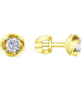 Серьги из желтого золота с алмазной гранью с бриллиантами 1021224-2