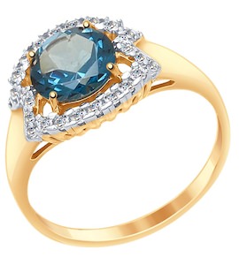 Кольцо из золота с синим топазом и фианитами 37714981
