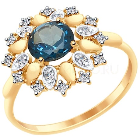 Кольцо из золота с синим топазом и Swarovski Zirconia 37714986