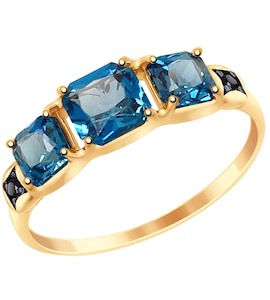 Кольцо из золота с синими топазами и фианитами 37715025
