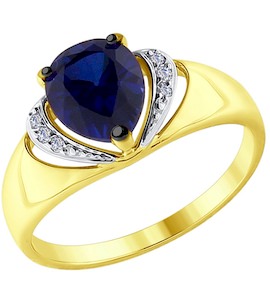 Кольцо из желтого золота с бриллиантами и синим корунд (синт.) 6012097-2
