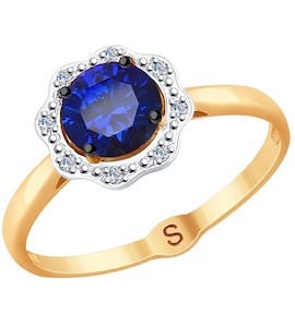 Кольцо из золота с бриллиантами и синим корунд (синт.) 6012112