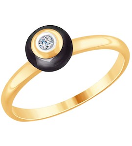 Кольцо из золота с бриллиантом и чёрным керамической вставкой 6015066
