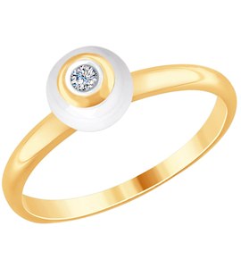Кольцо из золота с бриллиантом и белым керамической вставкой 6015067