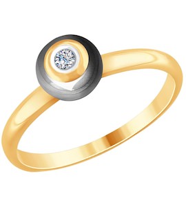 Кольцо из золота с бриллиантом и керамической вставкой 6015072