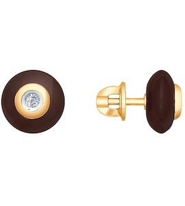 Серьги из золота с бриллиантами и коричневыми керамическими вставками 6025063
