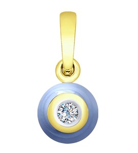 Подвеска из желтого золота с бриллиантом и голубым керамической вставкой 6035036-2