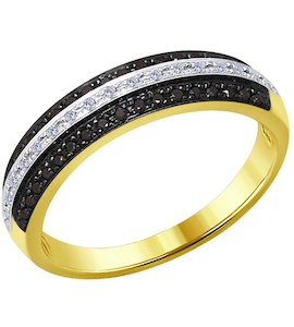 Кольцо из желтого золота с бесцветными и чёрными бриллиантами 7010041-2