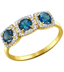 Кольцо из желтого золота с синими топазами и фианитами 714083-2
