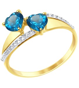 Кольцо из желтого золота с синими топазами и фианитами 714999-2