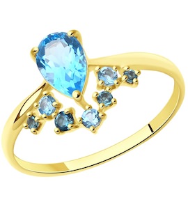 Кольцо из желтого золота с голубыми и синими топазами 715005-2