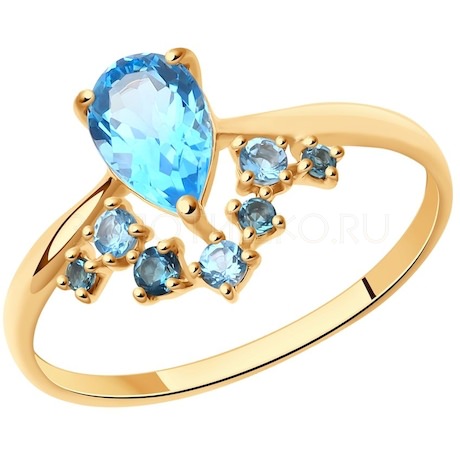 Кольцо из золота с голубыми и синими топазами 715005