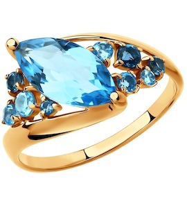 Кольцо из золота с голубыми и синими топазами 715026