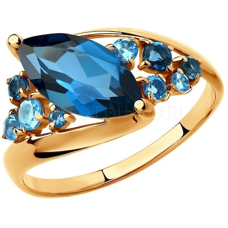 Кольцо из золота с голубыми и синими топазами 715027