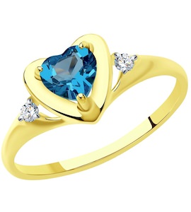 Кольцо из желтого золота с синим топазом и фианитами 715043-2