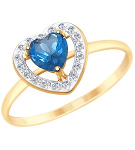 Кольцо из золота с синим топазом и фианитами 715156