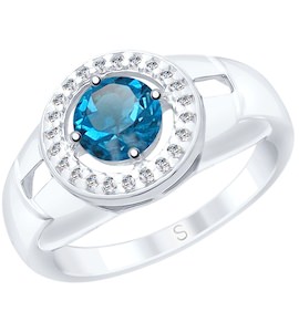 Кольцо из серебра с синим топазом и фианитами 92011541