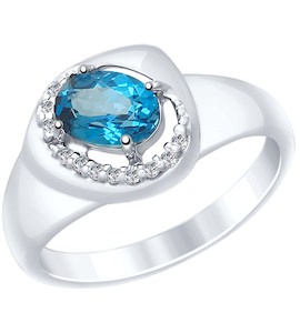 Кольцо из серебра с синим топазом и фианитами 92011649
