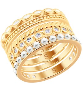 Кольцо из золочёного серебра с эмалью и жемчугом Swarovski и фианитами 93010773