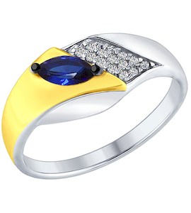 Кольцо из серебра с бесцветными и синим фианитами 94012387