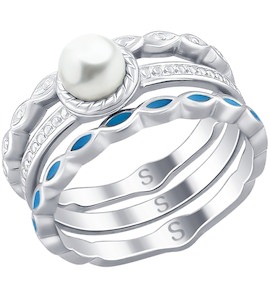 Кольцо из серебра с эмалью и жемчугом 94012525