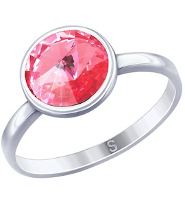 Кольцо из серебра с розовым кристаллом Swarovski 94012601