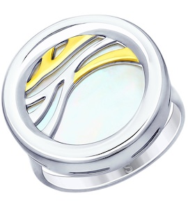 Кольцо из золочёного серебра с перламутром 94012612