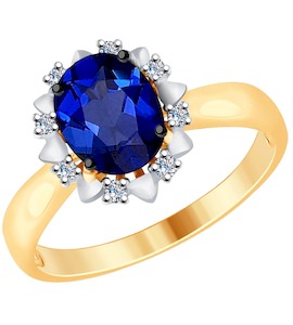 Кольцо из золота с бриллиантами и синим корунд (синт.) 6012117