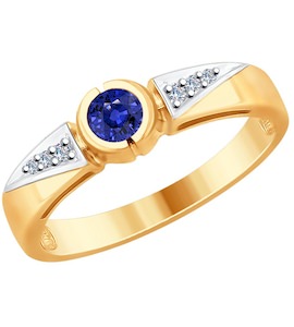 Кольцо из золота с бриллиантами и синим корунд (синт.) 6012118